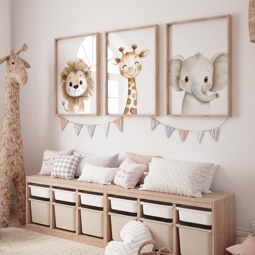 Photography Angle - 3pcs Safari Animal Nursery Prints Watercolor