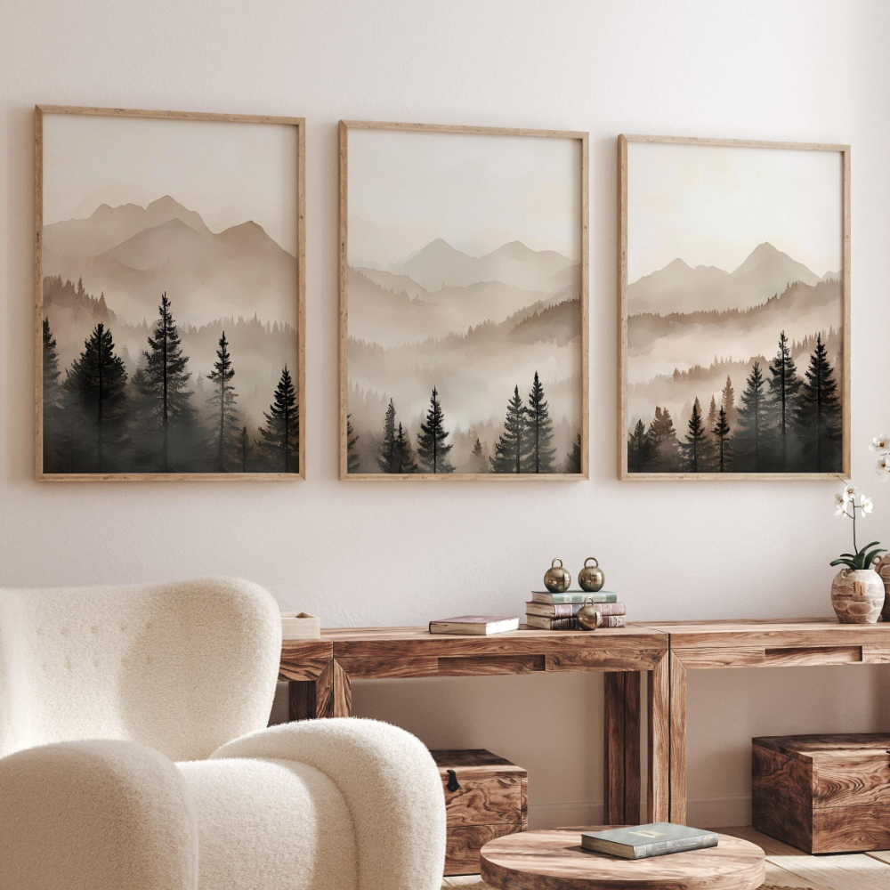 Photography Angle - Abstract Forest Mountains Triptych Art Minimalist